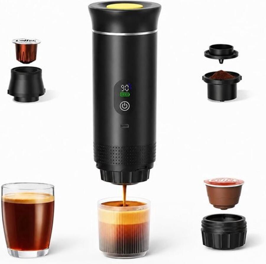 Elektrisch draagbaar koffiezetapparaat met digitaal display compact reiskoffiezetapparaat zwart