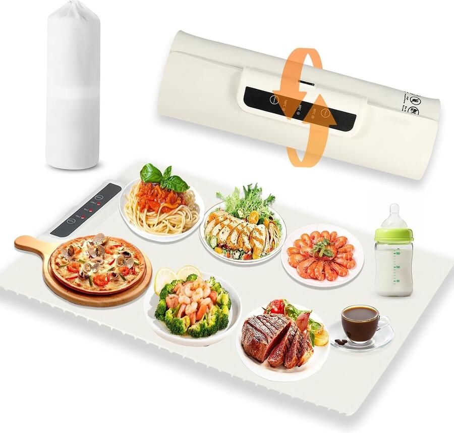 Elektrisch Verwarmingsdienblad Zwart 60 x 38 cm Oprolbaar en Opvouwbaar Voor Familiebuffetfeesten