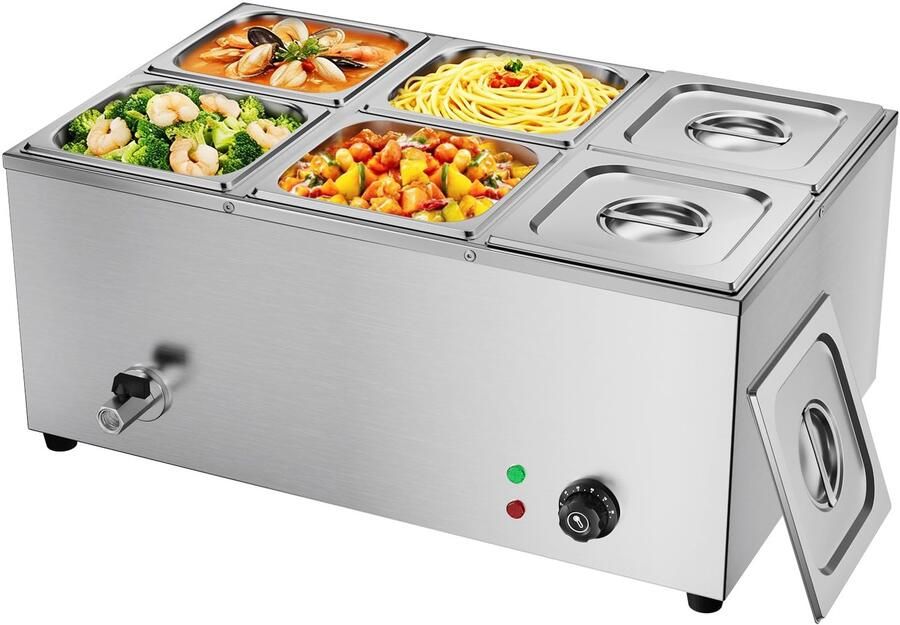Elektrische Bain Marie met 6 Potten en Afvoerkraan