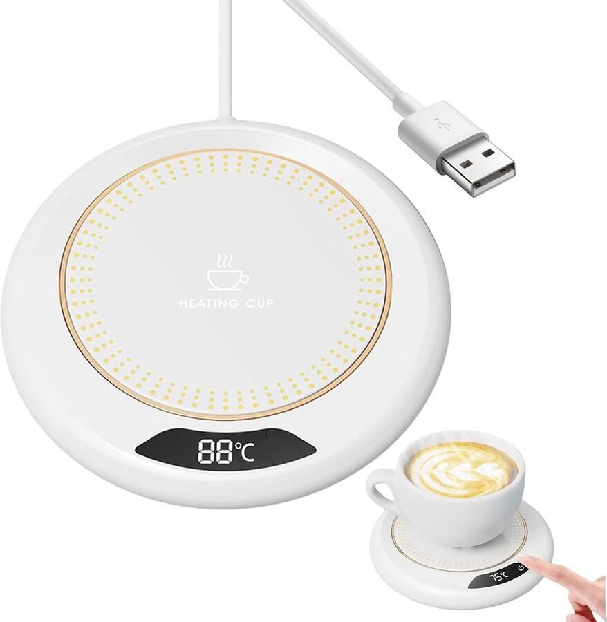 Elektrische bekerwarmer Warme onderzetter met constante temperatuur Digitaal led-display 3 standen voor gelijkmatige verwarming van dranken Automatische uitschakelfunctie Voor koffie melk en thee Bureau-gadget voor thuis kantoor Wit