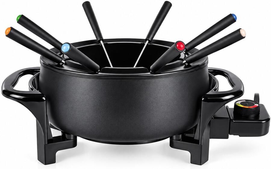 Elektrische Fonduepan 1 5 Liter voor 8 Personen 1000W Met 8 RVS Fonduevorken Regelbare Thermostaat Antiaanbaklaag Afneembaar Snoer Antislip Zwart