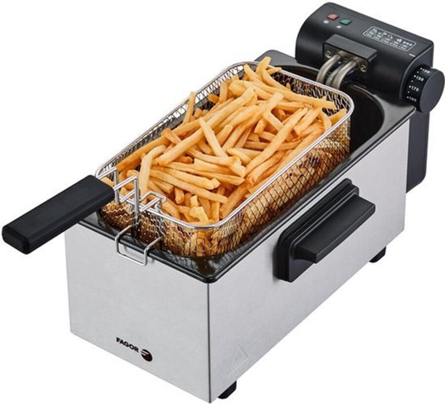 Elektrische friteuse 2000 W capaciteit 3 l temperatuurregeling tot 190 °C roestvrijstalen behuizing