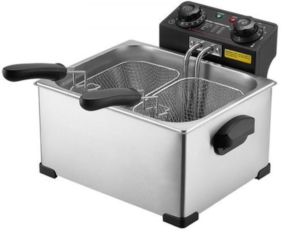 Elektrische Friteuse 5 2 Liter Oliecapaciteit 2500 W Vermogen Roestvrij Staal Tafelmodel Frituurpan