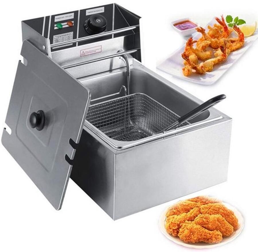 Elektrische Friteuse 6 Liter 2500 W Vermogen Roestvrij Staal Geel Professionele Frituurpan