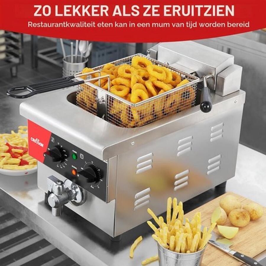 Elektrische Friteuse 6 Liter 3600 Watt Vermogen Roestvrij Staal Commerciële Friteuse Timer En Temperatuurregeling