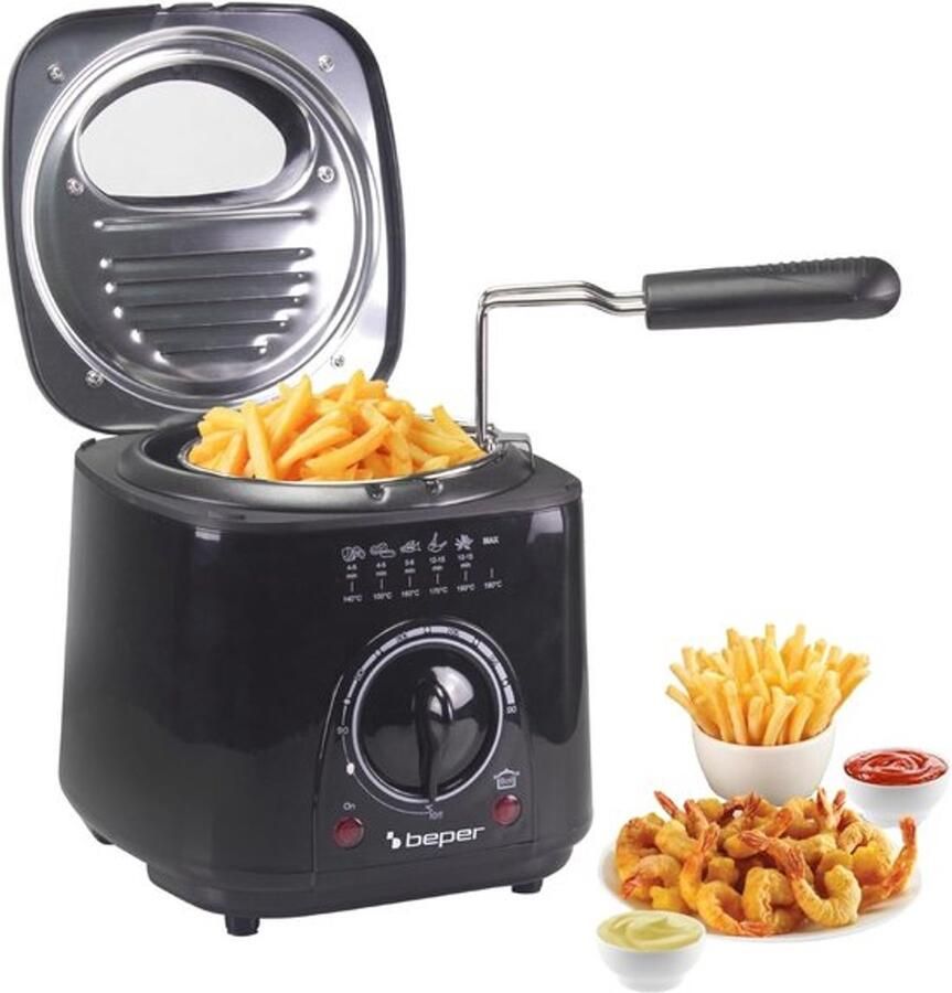 Elektrische Friteuse 1 Liter Capaciteit 950 Watt Roestvrijstalen Mand Instelbare Temperatuur tot 190°C Wasbaar Filter Zwart Frituurpan