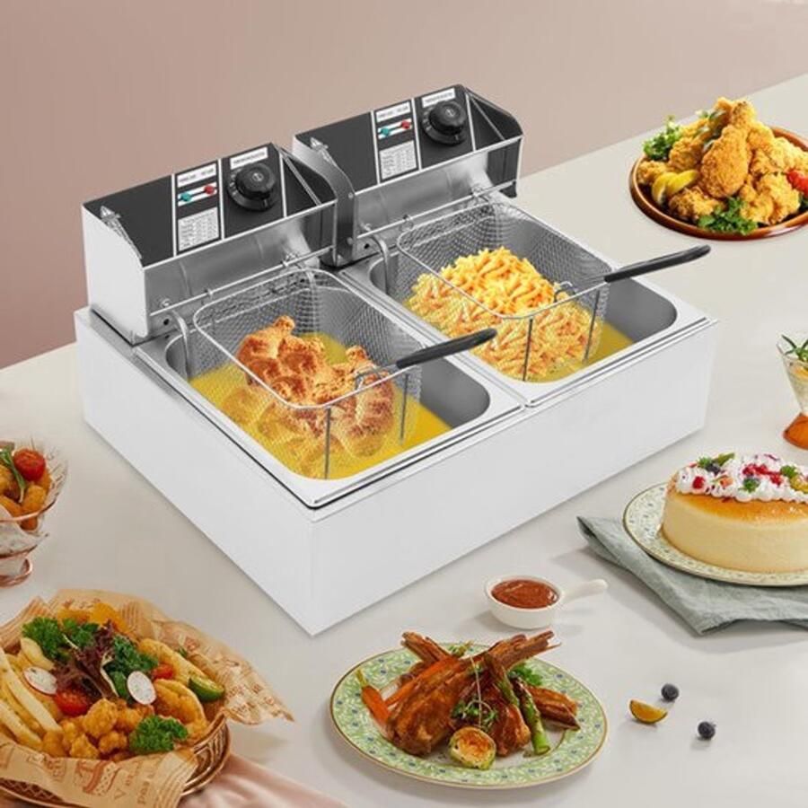 Elektrische Frituurpan Dubbele Tank 5000 W Vermogen 2 x 6 34 Qt Inhoud Roestvrij Staal Professioneel Gastro Frituurapparaat