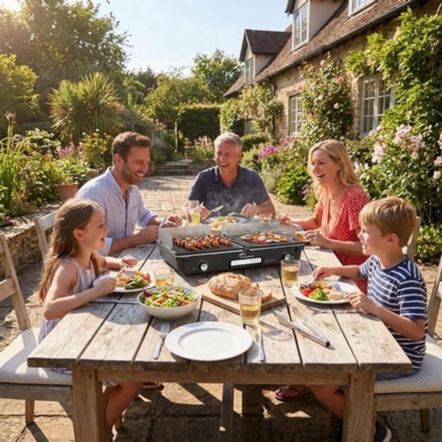 Elektrische Grillplaat 2 Onafhankelijke Zones 2000 W Vermogen 50 9 cm Breedte Metaal Materiaal Zwart Kleur Voor 6-10 Personen