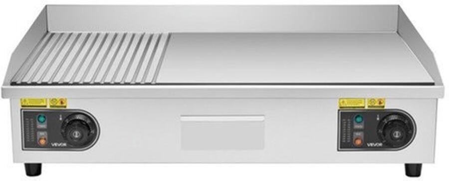 Elektrische Grillplaat 4400 W Half Geribbeld Half Glad 725x400 mm Grilloppervlak IJzer Kookplaat RVS Behuizing Voor Steak En Barbecue