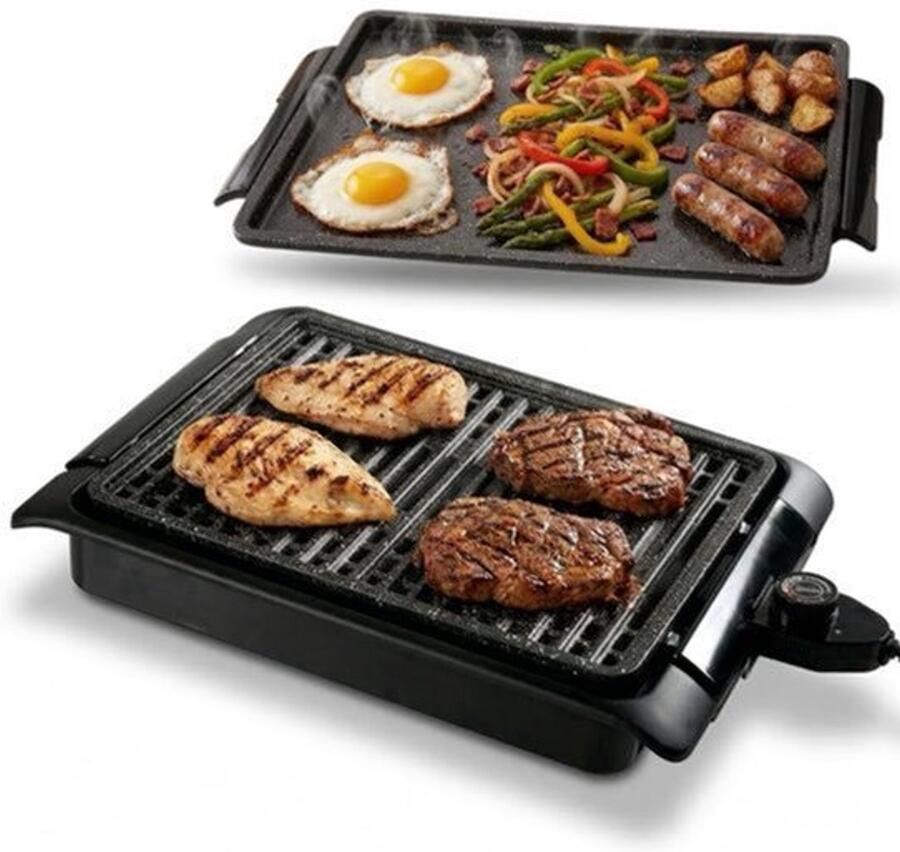 Elektrische Grillplaat Smokefree 1250 W Vermogen 40 5 x 30 5 cm Afmeting Steen Met Antiaanbaklaag Binnengebruik Grill