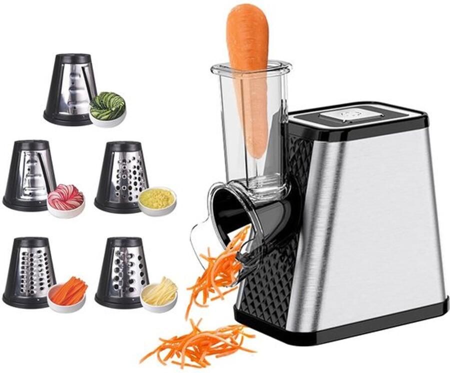 Elektrische groentesnijder 5-in-1 elektrische groentesnijder 500 W met 5 roestvrijstalen messen voor kaas groenten fruit multifunctionele rasp en snijmachine