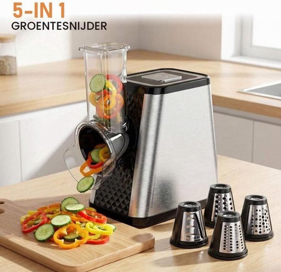 Elektrische groentesnijder 5-in-1 elektrische groentesnijder 500 W met 5 roestvrijstalen messen voor kaas groenten fruit multifunctionele rasp en snijmachine