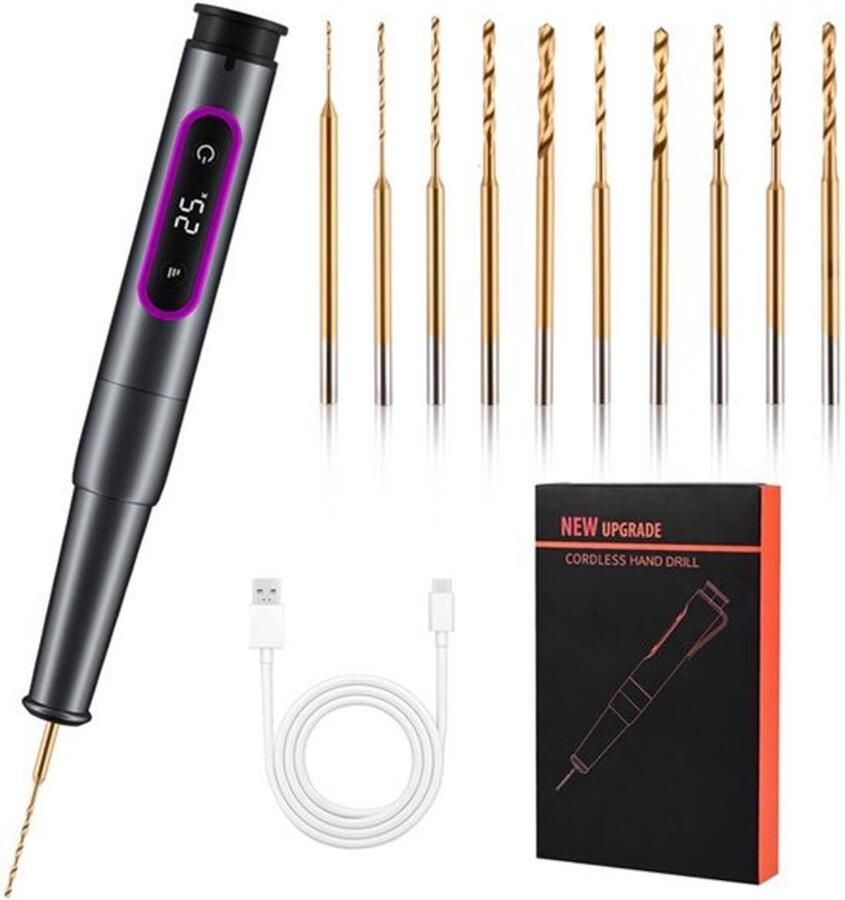 Elektrische handboor 5 versnellingen oplaadbare doe-het-zelf handboor elektrisch mini-boormachine met 10 boren voor hars sieraden kunststof hout leer