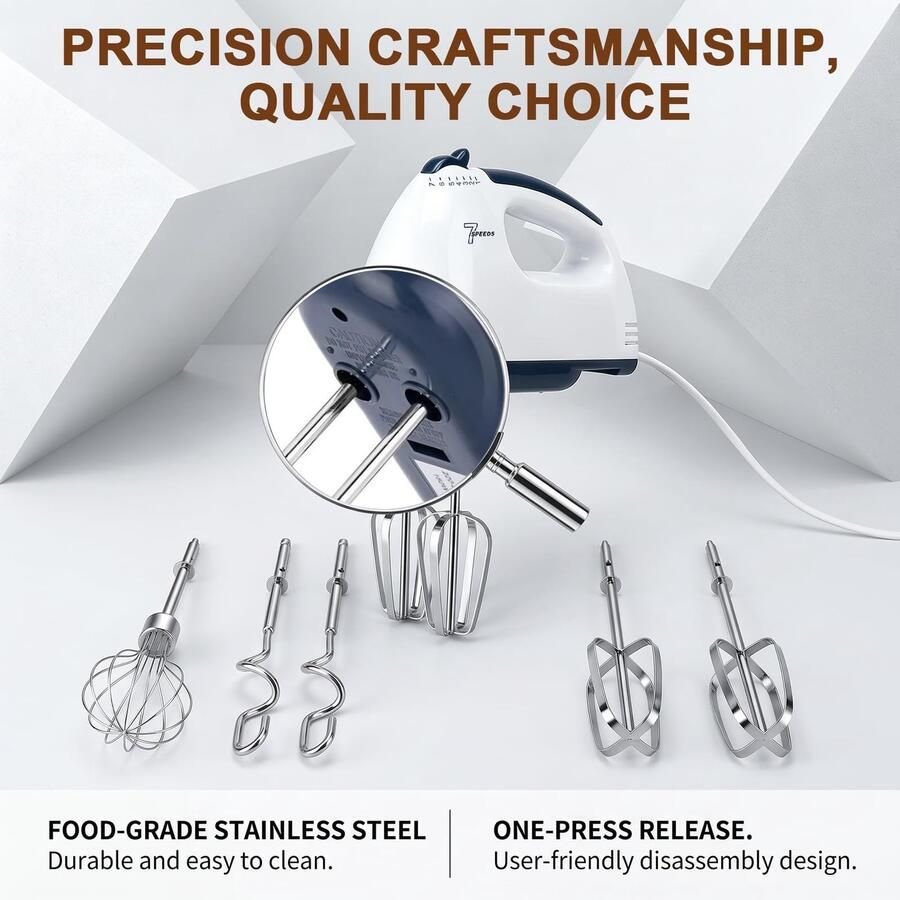 Elektrische Handmixer met 5 Snelheden en Roestvrijstalen Accessoires