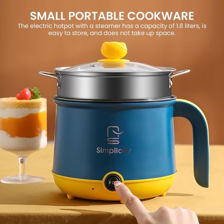 Elektrische hot pot met stoompan elektrische hot pot 1 8 l draagbare mini anti-aanbak-multikoker snelle raamkoker draagbare pan met antiaanbaklaag voor thuis kantoor slaapzaal