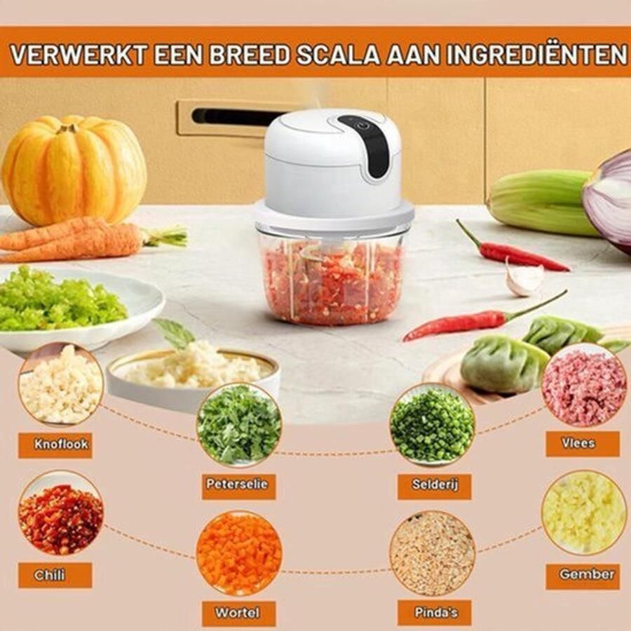 Elektrische keukenhakselaar 350 ml knoflookhakselaar USB-opladen groentesnijder mini-keukenmachine elektrische kleine uienhakker voor vlees uien knoflook