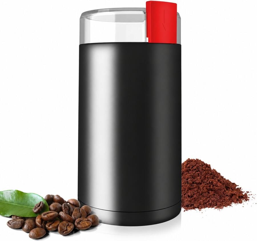 Elektrische Koffiemolen 150 W 60 g Inhoud RVS Messen Transparant Deksel Eénknopsbediening Voor Koffiebonen Kruiden Noten en Zaden Zwart-Rood