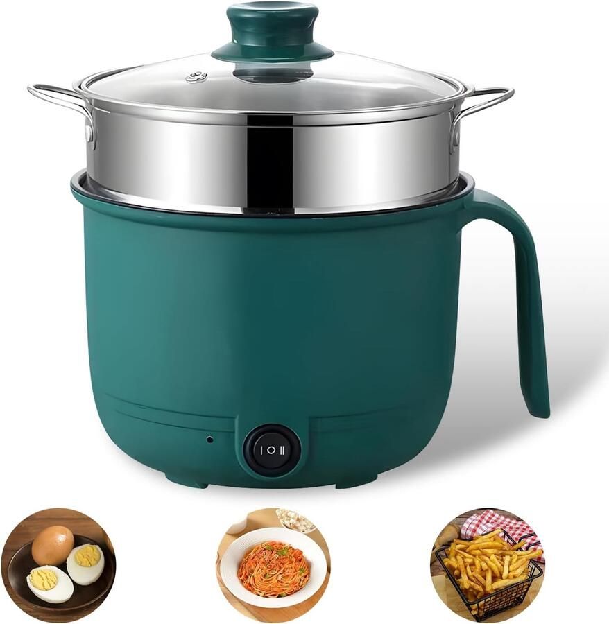 Elektrische Kookpan Groen 1 5 l Draagbare Mini Multikoker met Anti-aanbaklaag Voor Thuis Kantoor en Studentenhuis