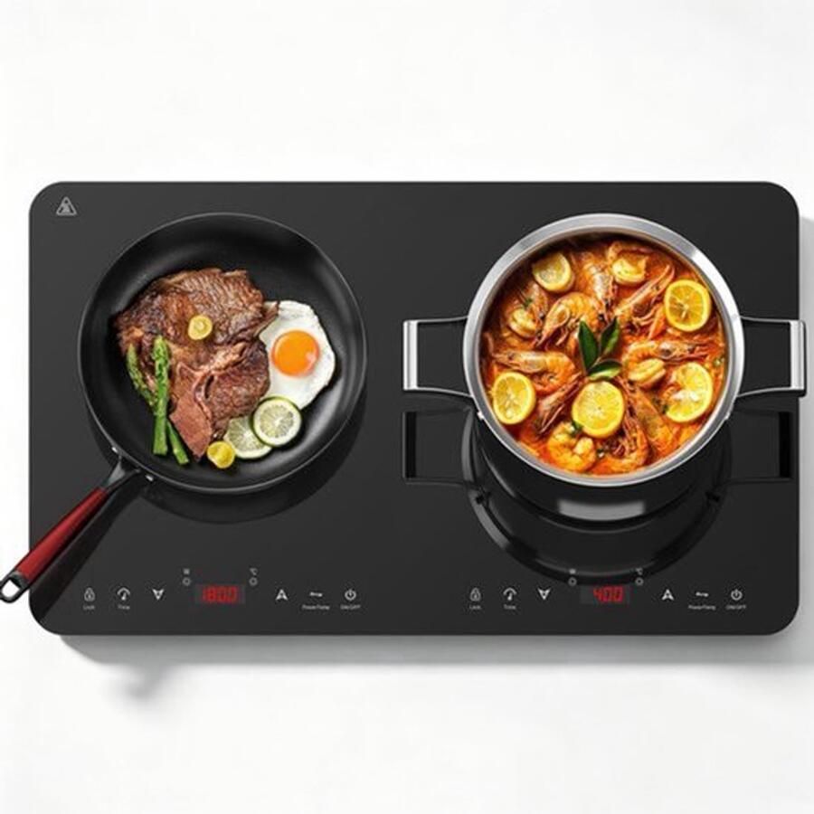 Elektrische Kookplaat 2 Platen Inductie 3500 W Vermogen 56 cm Breedte Vrijstaand Inductiekookplaat