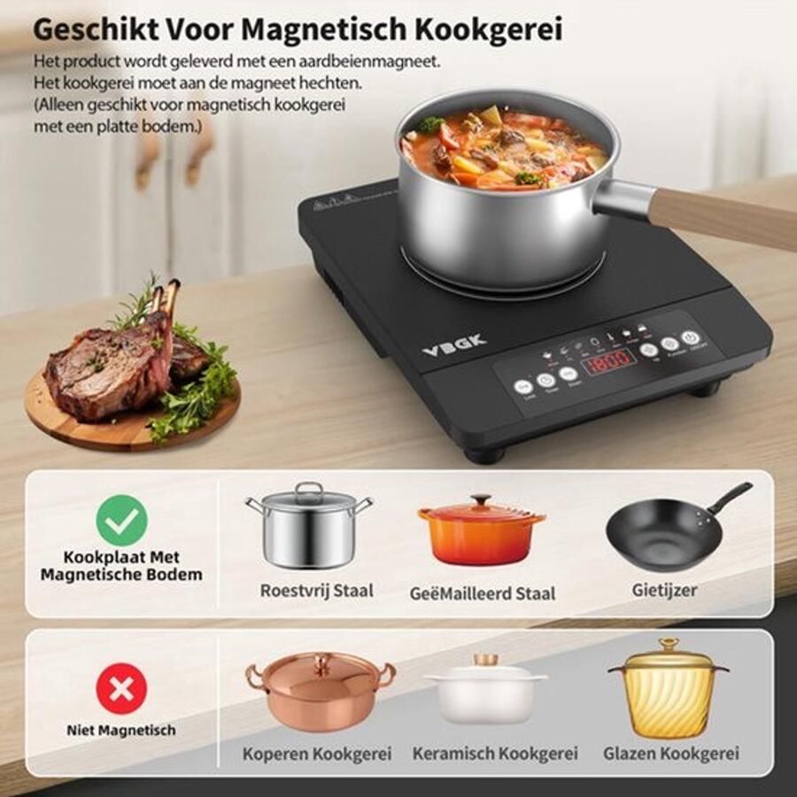 Elektrische Kookplaat Inductie 1800 W Vermogen 34 cm Breed Glas Draagbaar Kooktoestel