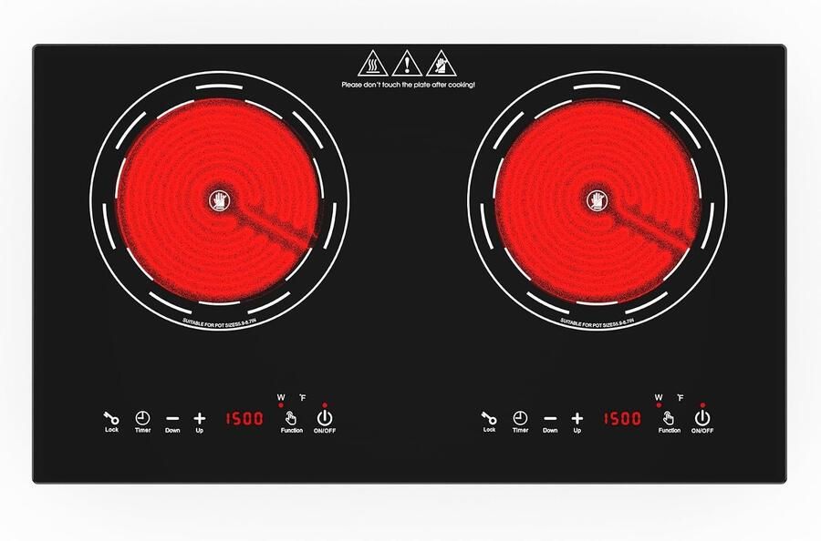 Elektrische Kookplaat Zwart 52 x 28 8 cm Vitrokeramische Kookplaat met 9 Vermogensniveaus Voor Thuisgebruik