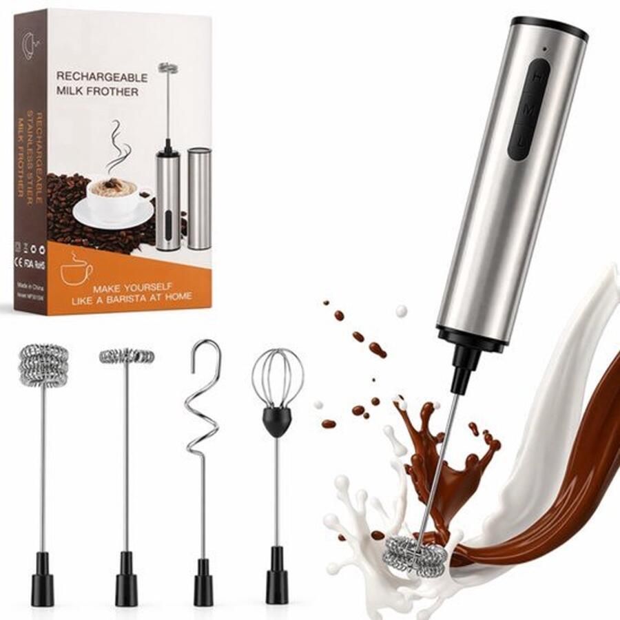Elektrische melkopschuimer USB-C-accu 5 afneembare garde draagbare handmelkopschuimer voor latte cappuccino eiersneeuw draagbare barista-hulp