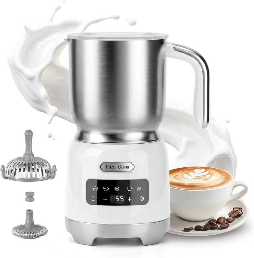 Elektrische Melkopschuimer Wit 400 ml Roestvrij Staal met LED Touch Voor Koffieliefhebbers