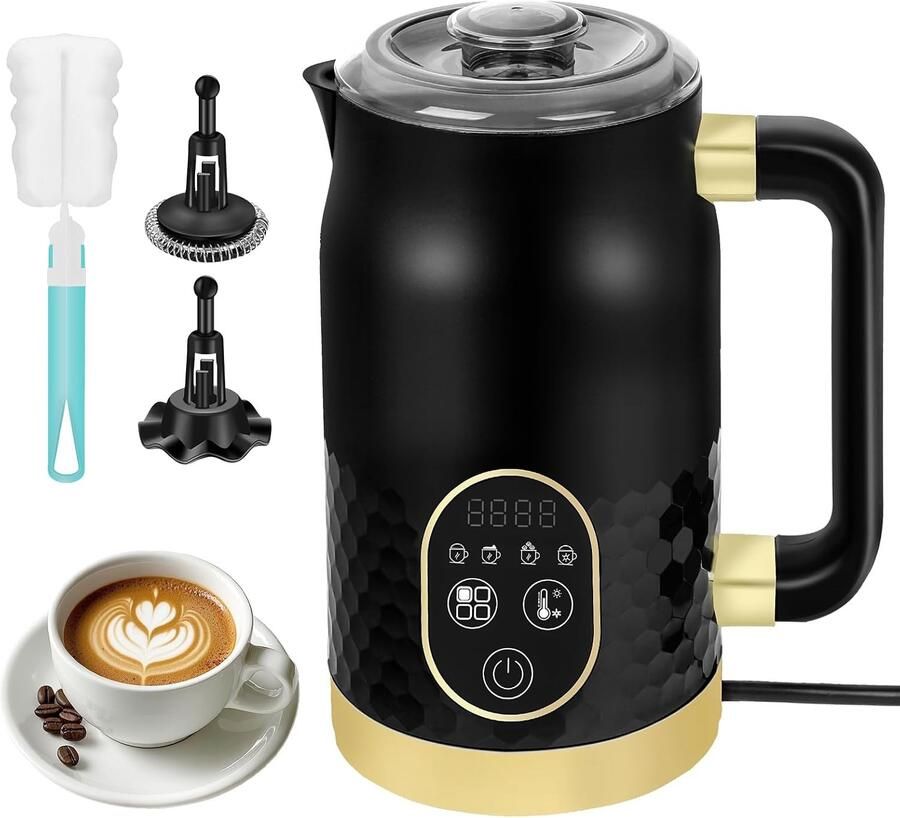Elektrische Melkopschuimer Zwart 140 ml 4-in-1 Apparaat met Temperatuurregeling Voor Koffie- en Melkdranken