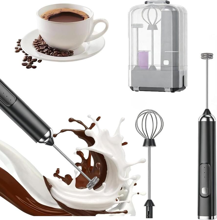 Elektrische Melkopschuimer Zwart 3-in-1 met Oplaadbare Accu Voor Koffie- en Dessertliefhebbers