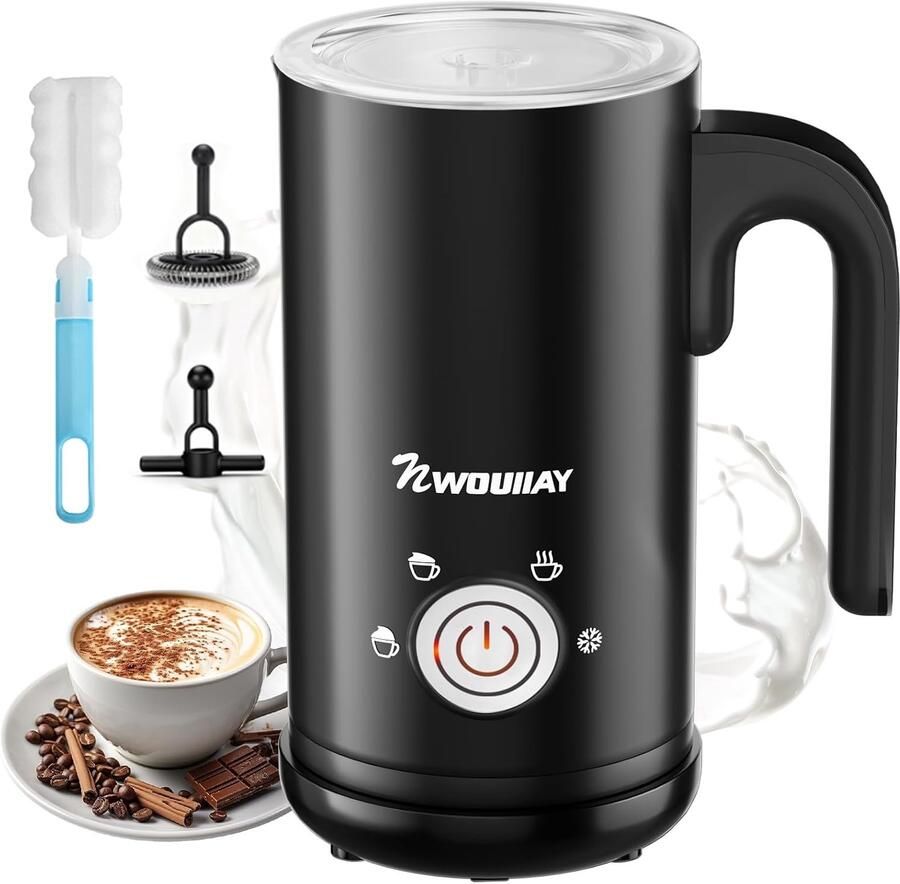 Elektrische Melkopschuimer Zwart 300 ml 4-in-1 Functie met Antiaanbaklaag Voor Koffieliefhebbers