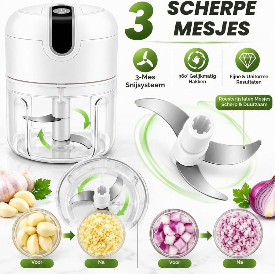 Elektrische Mini Voedselhakselaar Lichtgroen 250 ml Draadloze Hakmolen Voor Groenten en Kruiden