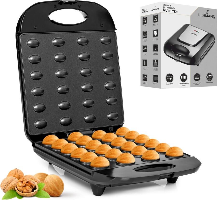 Elektrische notenbakker met anti-aanbaklaag 1700 watt notenmaker voor 24 notenhelften bakmachine voor noten notenwafelijzer voor notenwafels