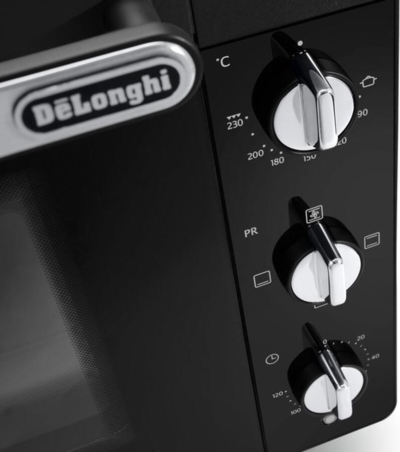 Elektrische oven met 5 kookstanden 40 liter uitgerust met timer en binnenlicht thermostaattemperatuur 80-230 °C dubbel glas inclusief bakplaat grill en klem zwart