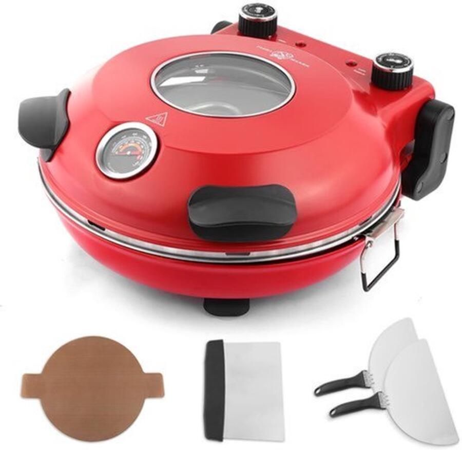 Elektrische Pizzaoven 1200 W 31 cm Keramische Steen Rood Voor Thuisgebruik Compacte Pizzamaker