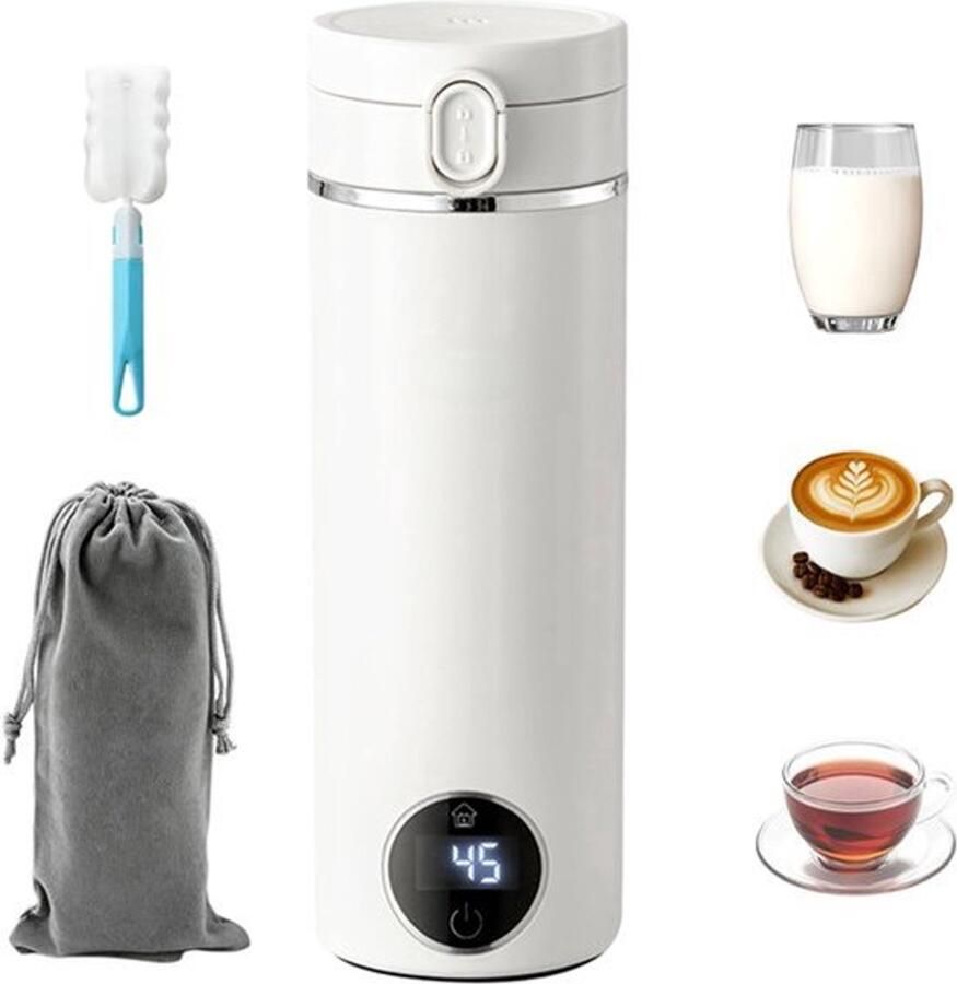 Elektrische reiswaterkoker: 500ML mini draagbare elektrische waterbeker kleine elektrische thermobeker waterkoker BPA-vrije 316 roestvrij stalen voering 6 instelbare temperatuurniveaus