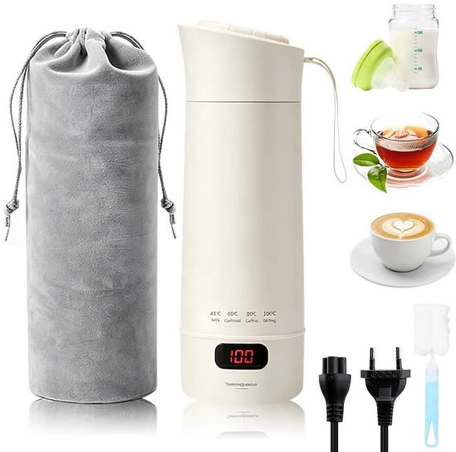Elektrische reiswaterkoker klein 400 ml mini-waterkoker met 4 temperatuurinstellingen en snel kookwater automatische uitschakeling draagbare reiswaterkoker voor thee koffie babymelk