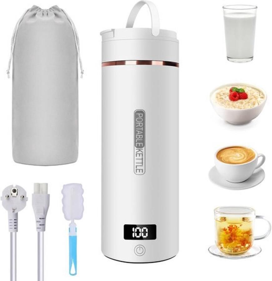 Elektrische reiswaterkoker klein 450 ml draagbare waterkoker mini-waterbeker roestvrij staal 316 kleine waterkoker voor reizen snel kookwater mini voor thee koffie camping