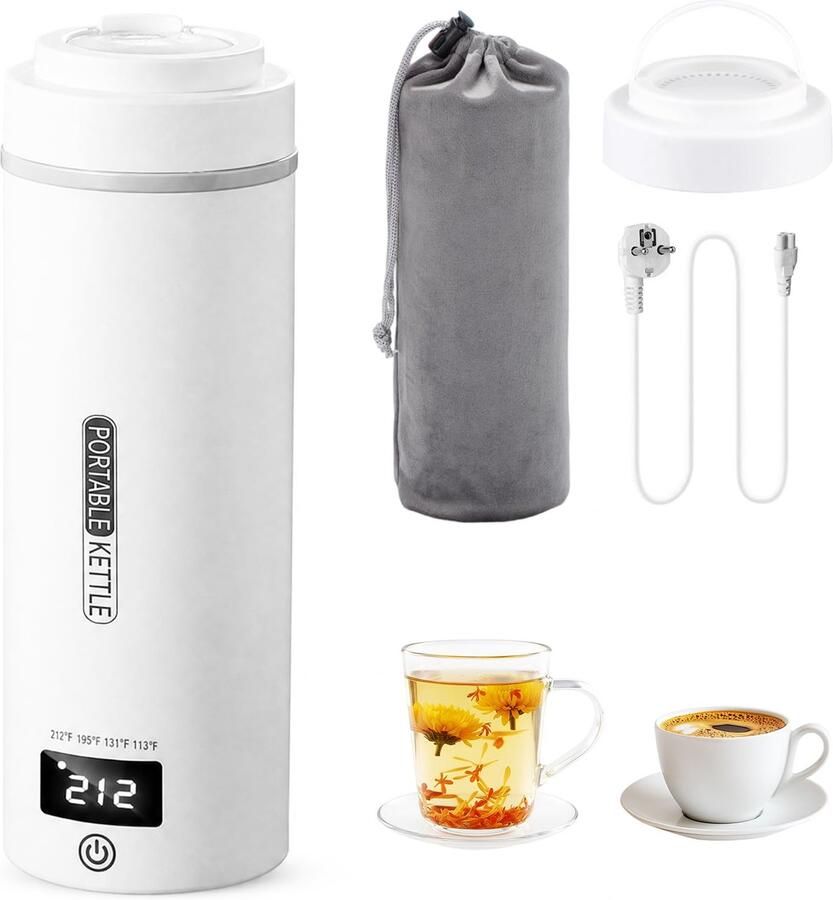 Elektrische reiswaterkoker met temperatuurinstelling kleine reiswaterkoker 520 ml draagbare waterkoker mini-waterbeker roestvrij staal 316 automatische uitschakeling voor thee koffie babymelk