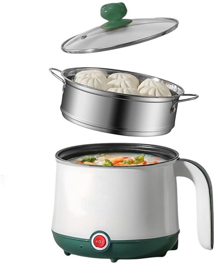 Elektrische rijstkoker draagbaar 1 8 l soeppamper snelle pastmaker soeppan voor steak pasta soep ei haver ramen pasta (wit + groen)