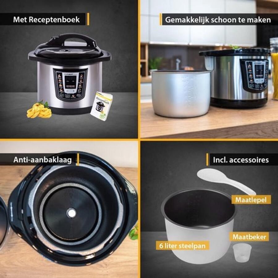 Elektrische Snelkookpan 6L met 9 Auto-Programma's Multikoker 1000W Multicooker als Rijstkoker Stoomkoker Crock Pot enz. Elektro Multivarka Drukkookpan