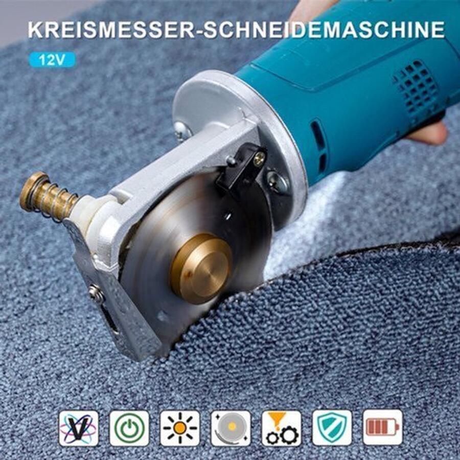 Elektrische Snijmachine Handheld 2 Batterijen 12V 2.0Ah 70 mm Mesdiameter ABS Kunststof Voor Stof En Leer Snijden