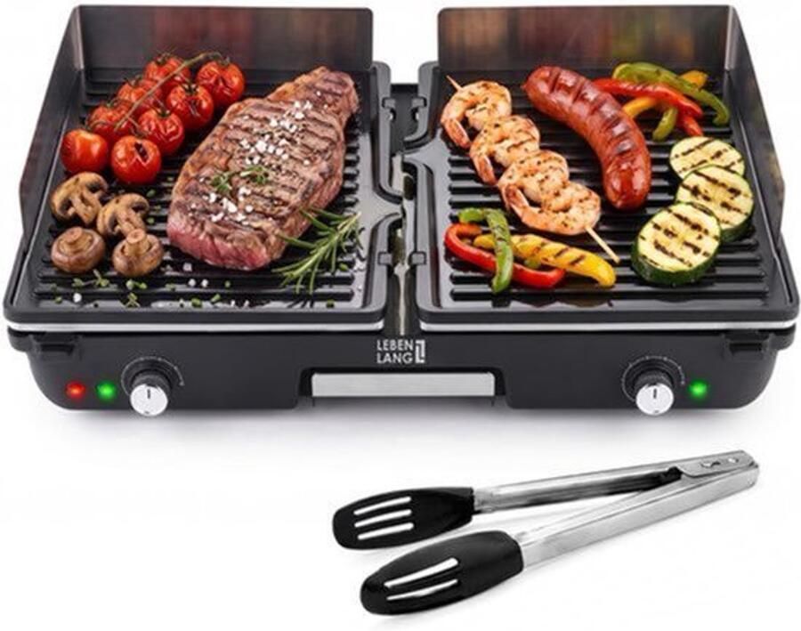 Elektrische Tafelgrill 2000 W Omkeerbare Grillplaten 6 Temperatuurniveaus RVS Voor Binnen En Balkon