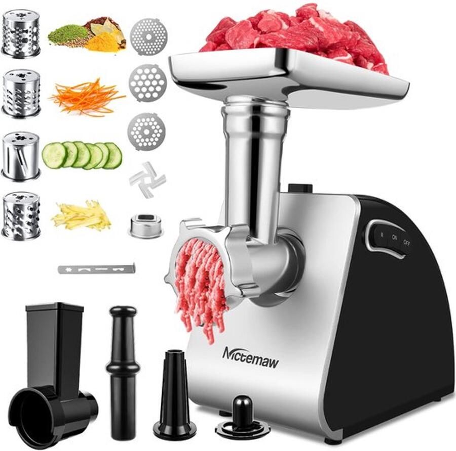 Elektrische vleesmolen 2000 W keukenmachine met 3 geperforeerde schijven 4 conische messen accessoires voor koekjes ideaal voor worsten en gehakt