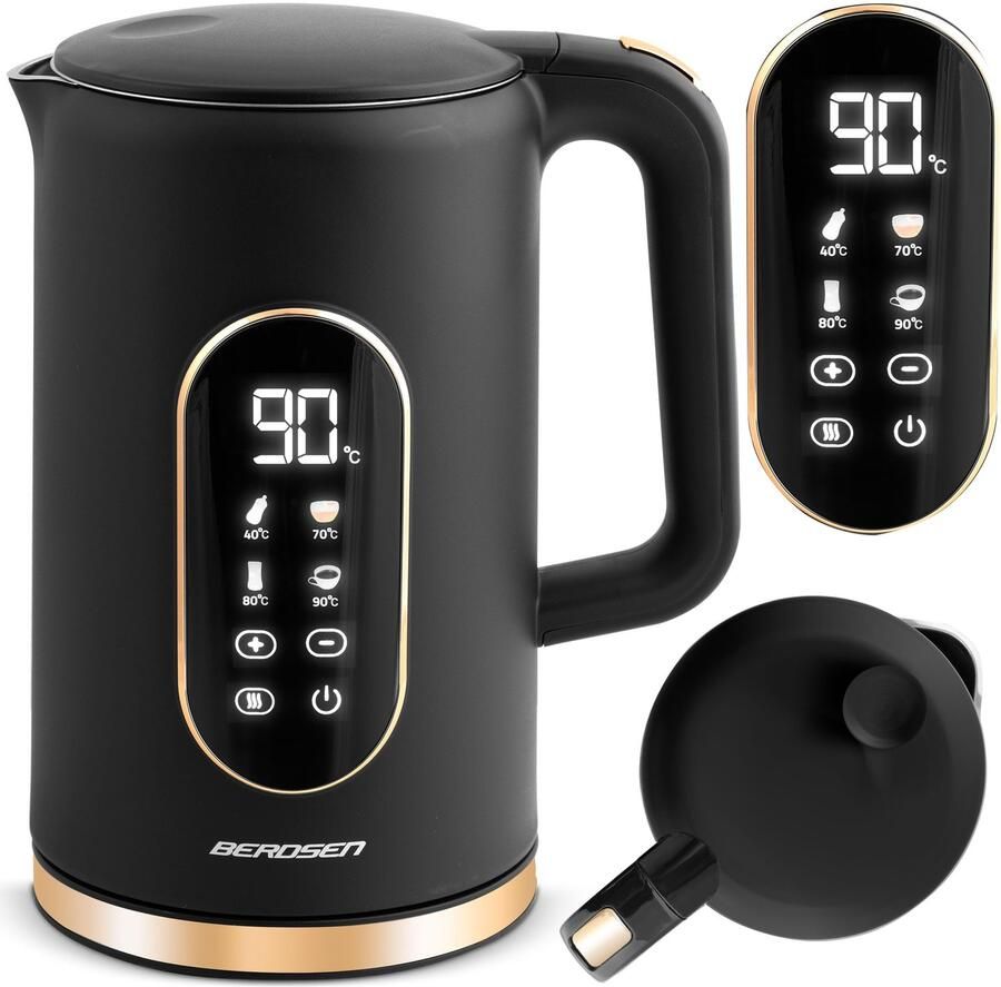 Elektrische Waterkoker 1.7 Liter met Temperatuurregeling Digitale LED Display Zwart Goud