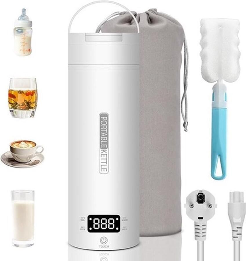 Elektrische waterkoker klein 400 ml reiswaterkoker 300 W mini-waterkoker instelbare temperatuur draagbaar roestvrij staal 316 automatische sluiting voor thee melk koffie