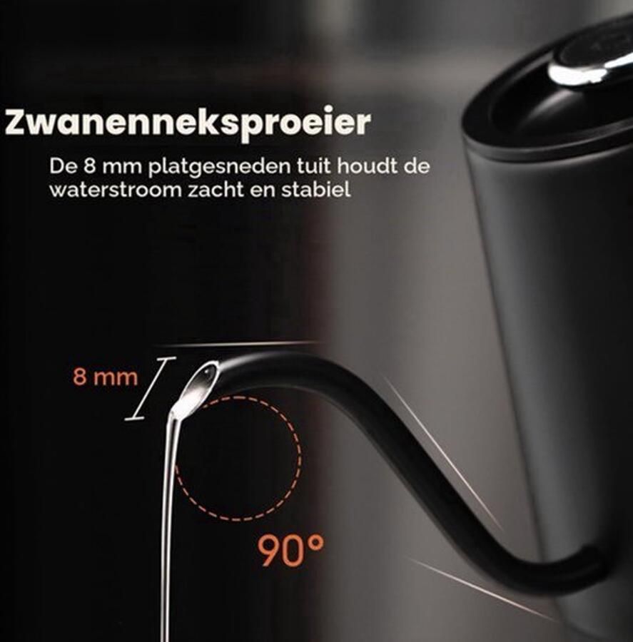 Elektrische waterkoker met zwanenhals filterkoffie- en theepot roestvrijstalen warmwaterdispenser met temperatuurregeling en warmhoudfunctie 0 8 l 1500 W zwart