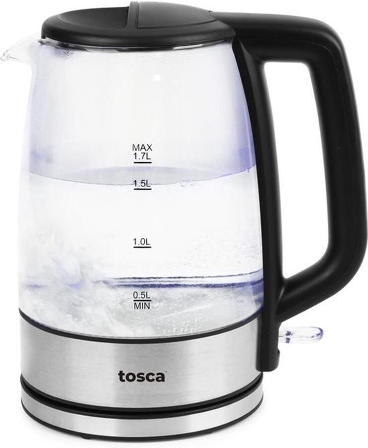 Elektrische waterkoker van glas 1 7 l (BPA Free) glazen ketel 2200 W met blauw ledlicht professionele -bediening draadloze elektrische waterkoker 360° automatische