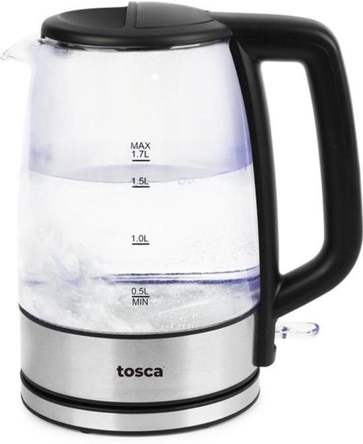 Elektrische waterkoker van glas 1 7 l (BPA Free) glazen ketel 2200 W met blauw ledlicht professionele -bediening draadloze elektrische waterkoker 360° automatische