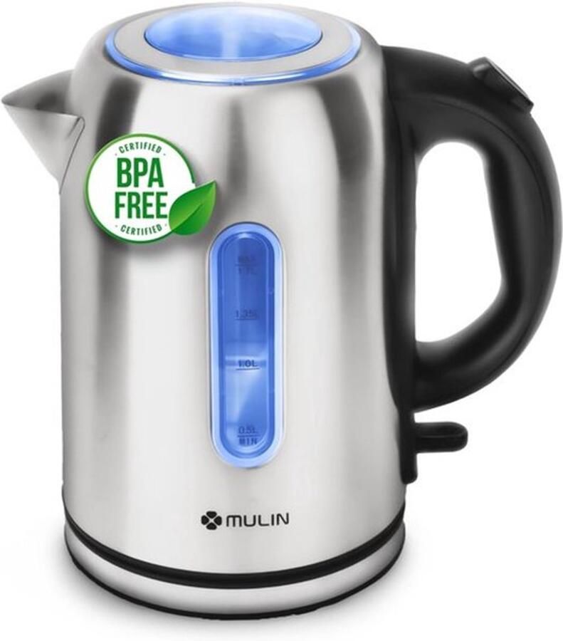 Elektrische waterkoker van roestvrij staal 1 7 l 2200 W snelkoken 360° draaibare sokkel automatische uitschakeling kalkfilter BPA-vrij waterindicator ideaal voor thee en koffie