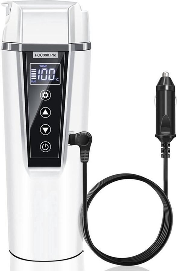 Elektrische waterkoker voor de auto 12 V en 24 V kleine waterkoker voor onderweg 450 ml voor vrachtwagen auto taxi voor het bereiden van thee en babymelk met instelbare temperatuur
